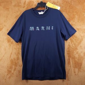 MARNI Shirt Mens Size 52 Navy Pullover Crew Floral Logo Graphic $450